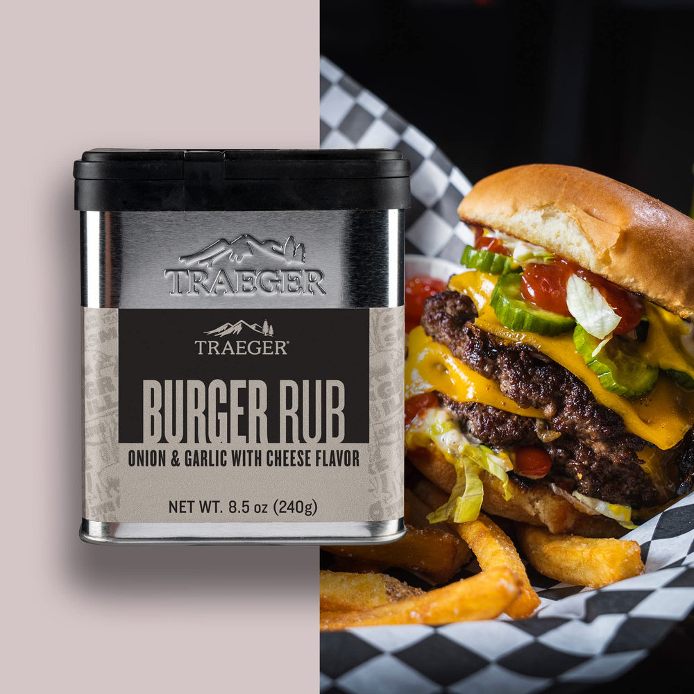 Traeger Rub Burger plated for serving with juicy patties