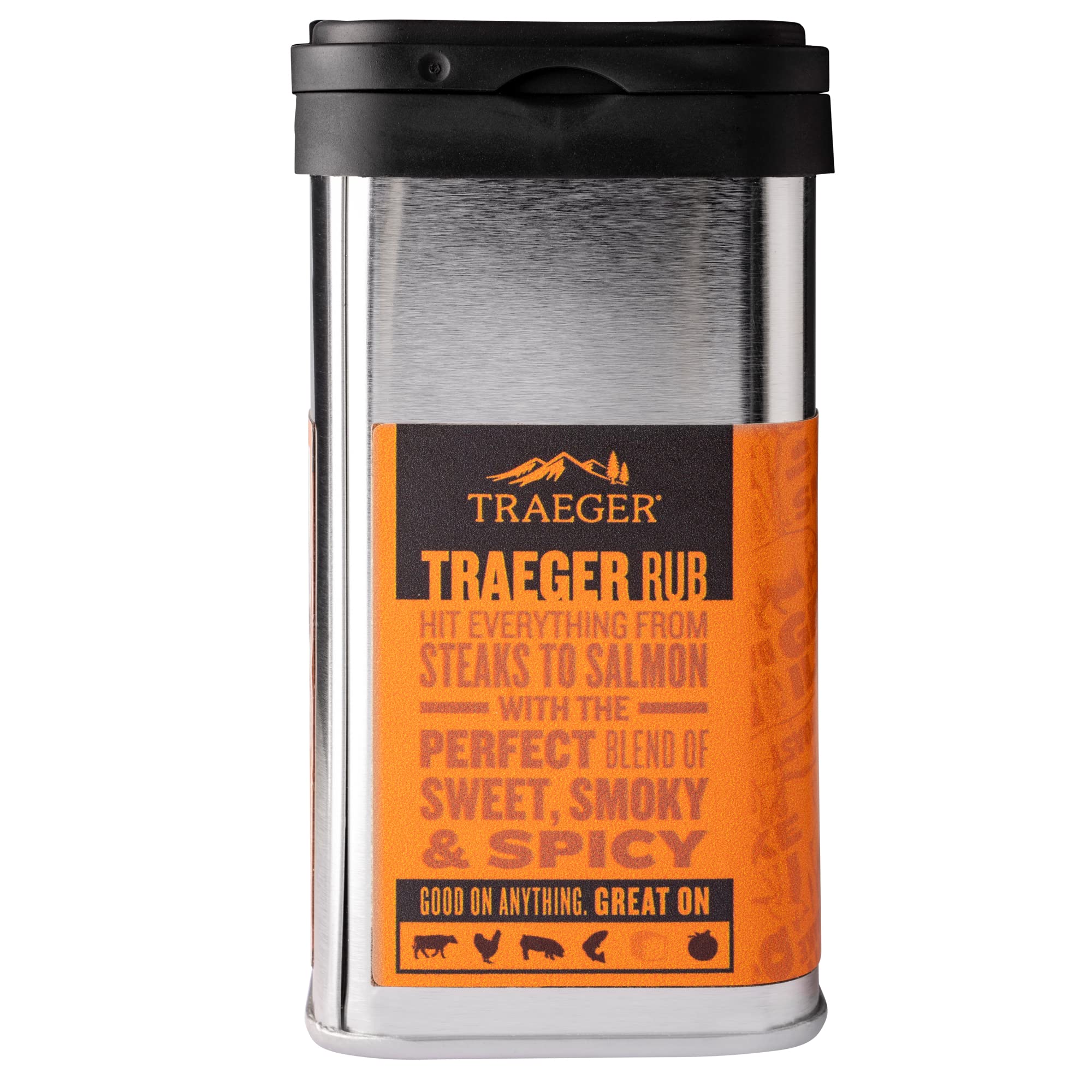 Traeger rub on steak highlighting garlic, paprika, oregano, and chili pepper