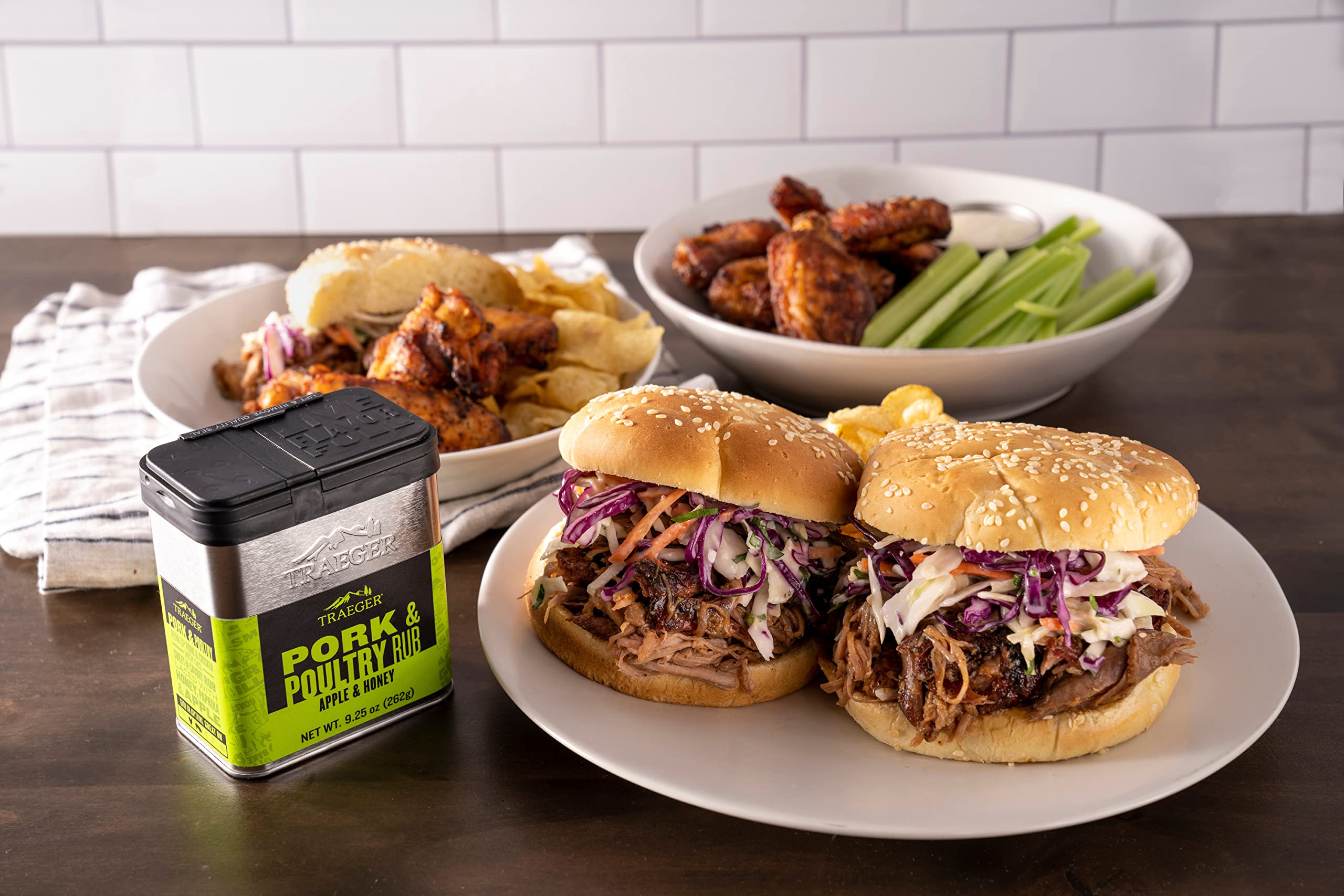 Traeger Rub Pork & Poultry on grill pan searing for rich flavor.