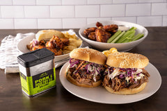 Traeger Rub Pork & Poultry on grill pan searing for rich flavor.