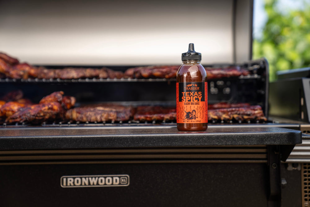 Traeger Texas Spicy BBQ Sauce on beef creates a bold grilled finish