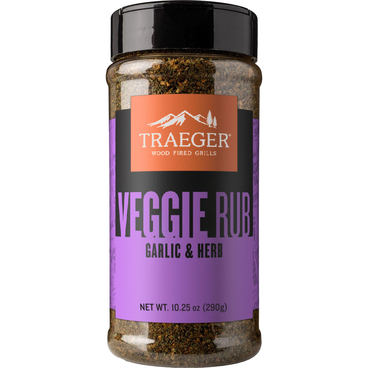 Traeger Veggie Rub garlic herb bottle ready for flavorful grilling