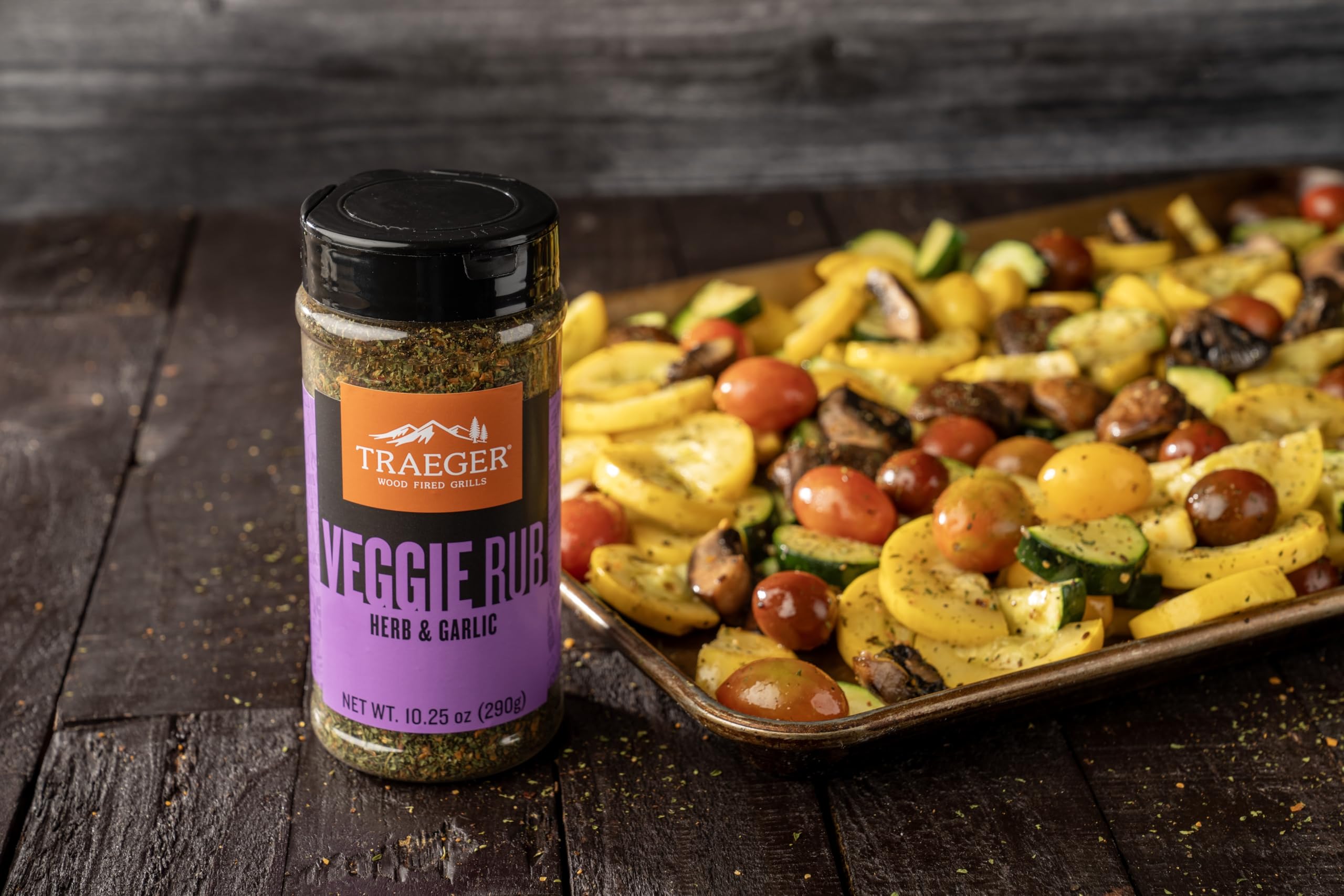 Traeger Veggie Rub jar label shows kosher and gluten-free notes