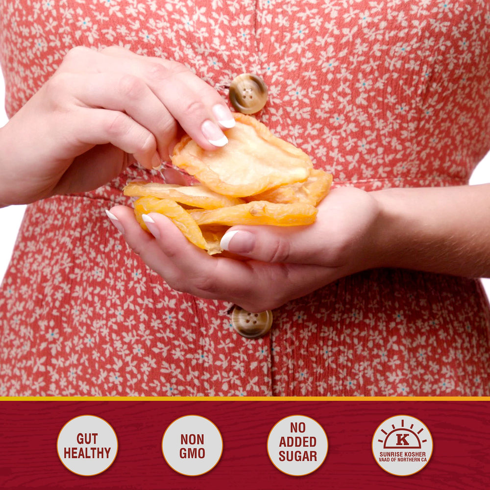 Yogurt topped with Traina Sun Dried Pears, adding natural sweetness and texture.