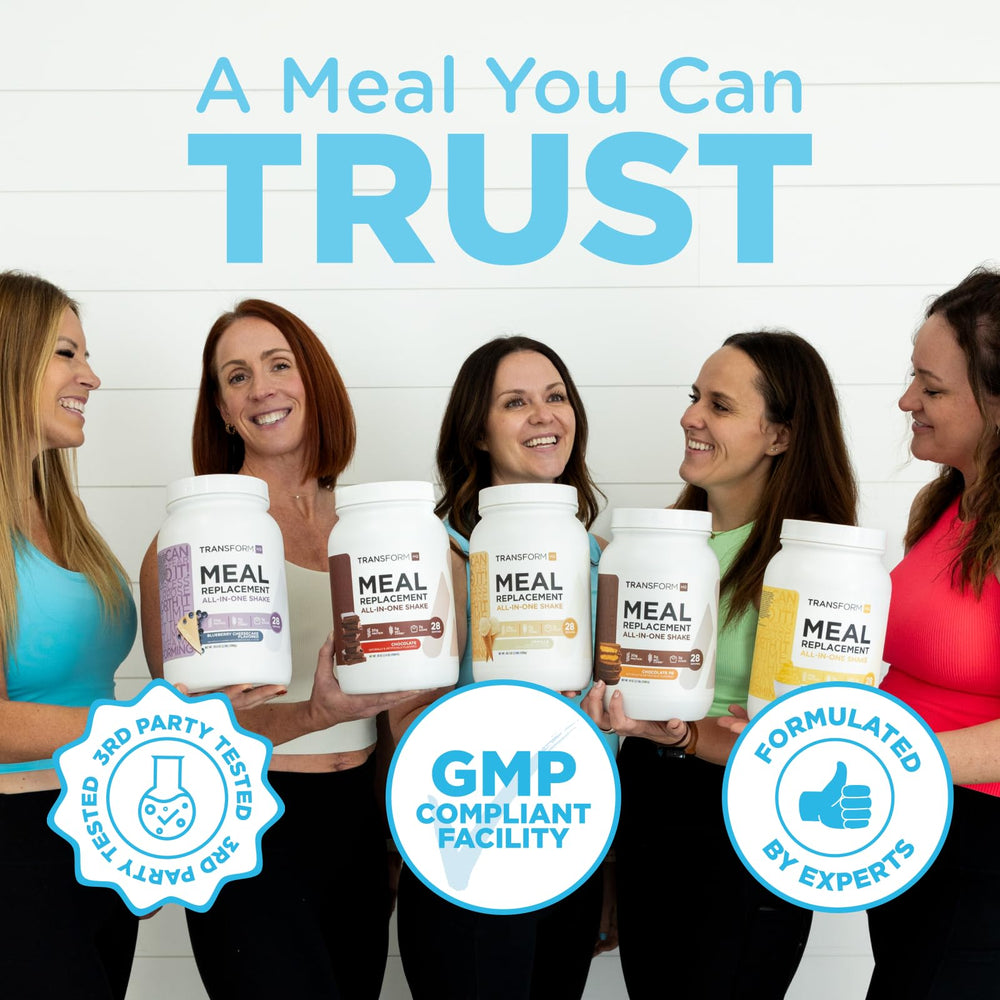 TransformHQ Meal Replacement Chocolate bottle front packaging showcases brand and gluten-free claim