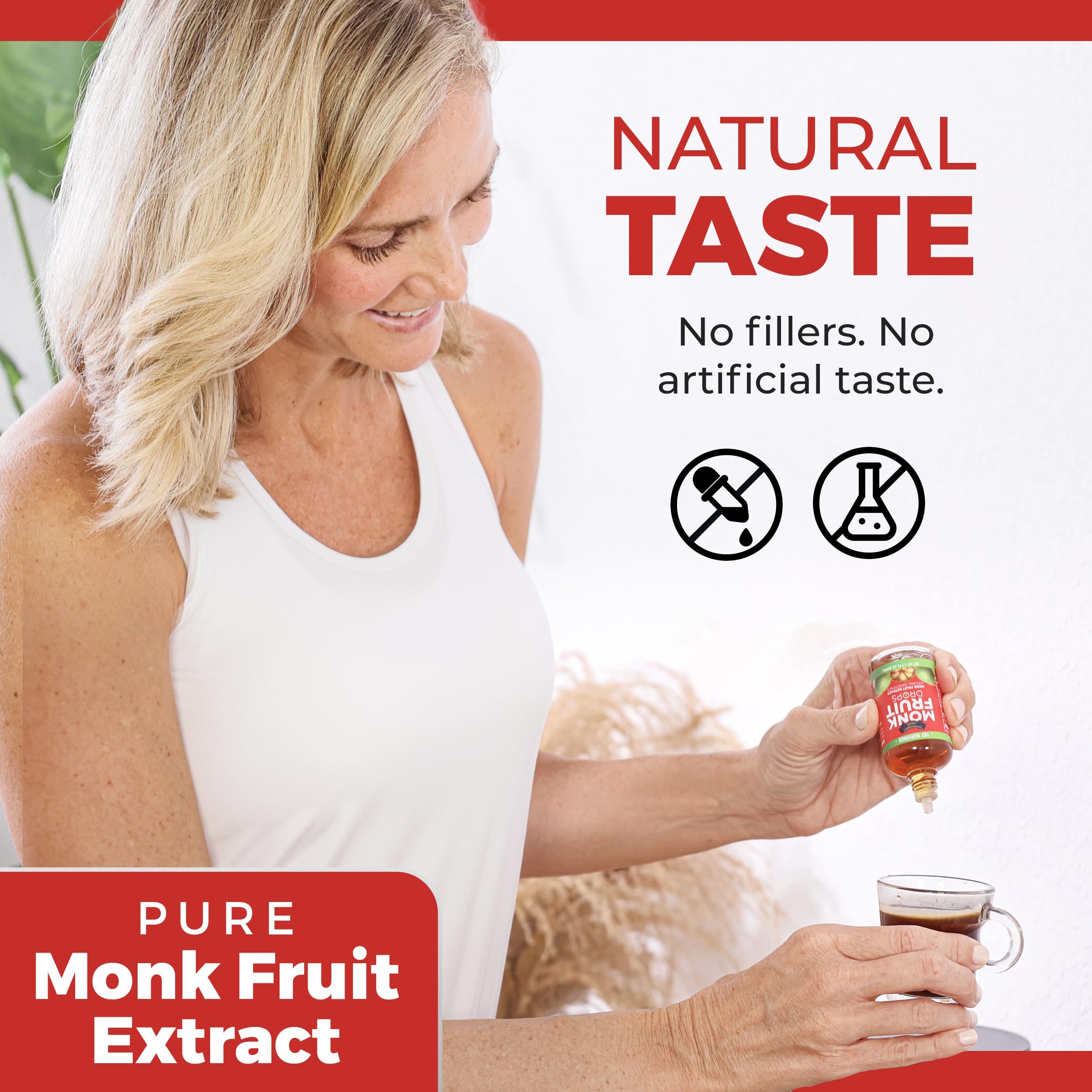 Coffee cup with Transparency Foods monk fruit drops adding zero-calorie sweetness