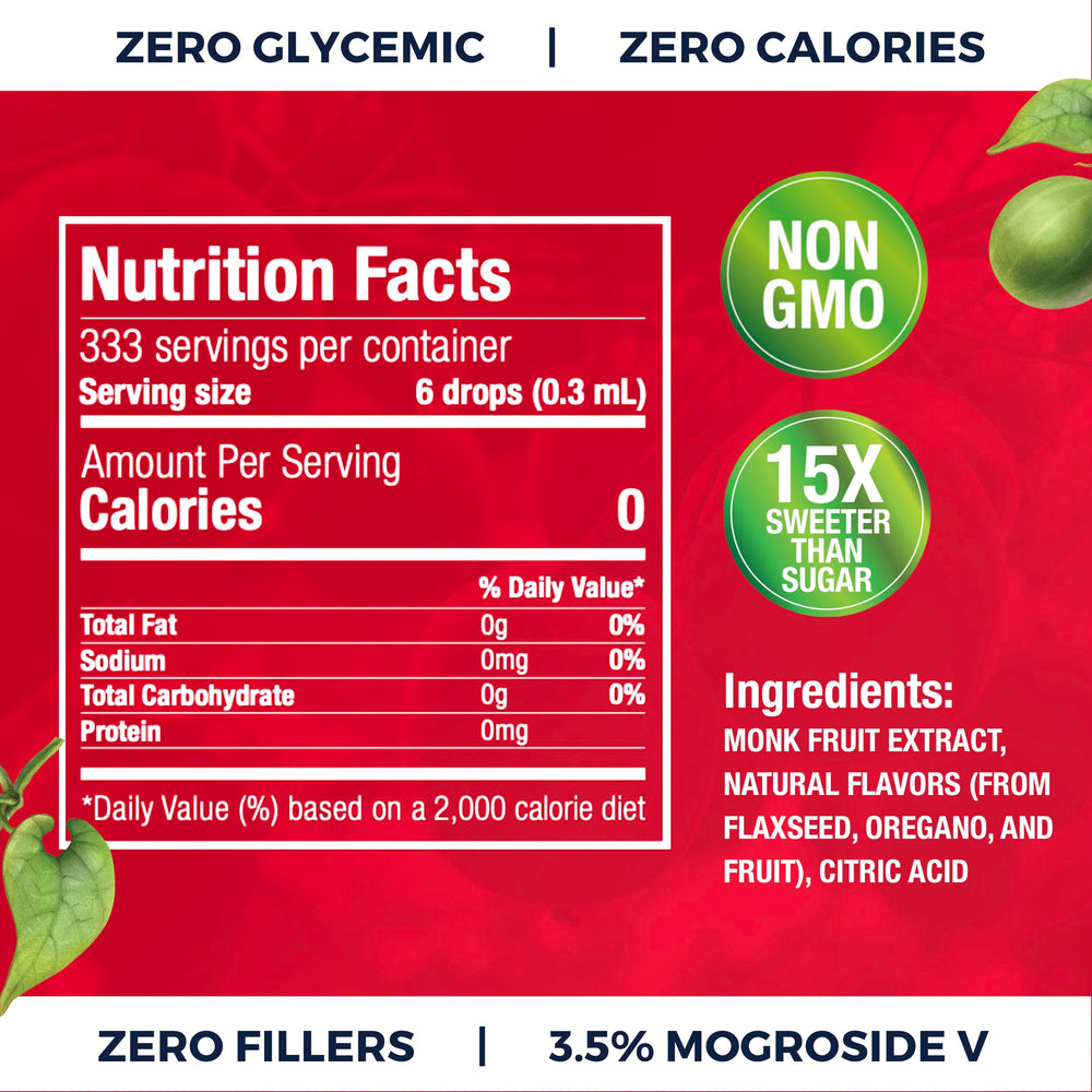 Transparency Foods Monk Fruit Drops pour, convenient on-the-go sweetener for tea
