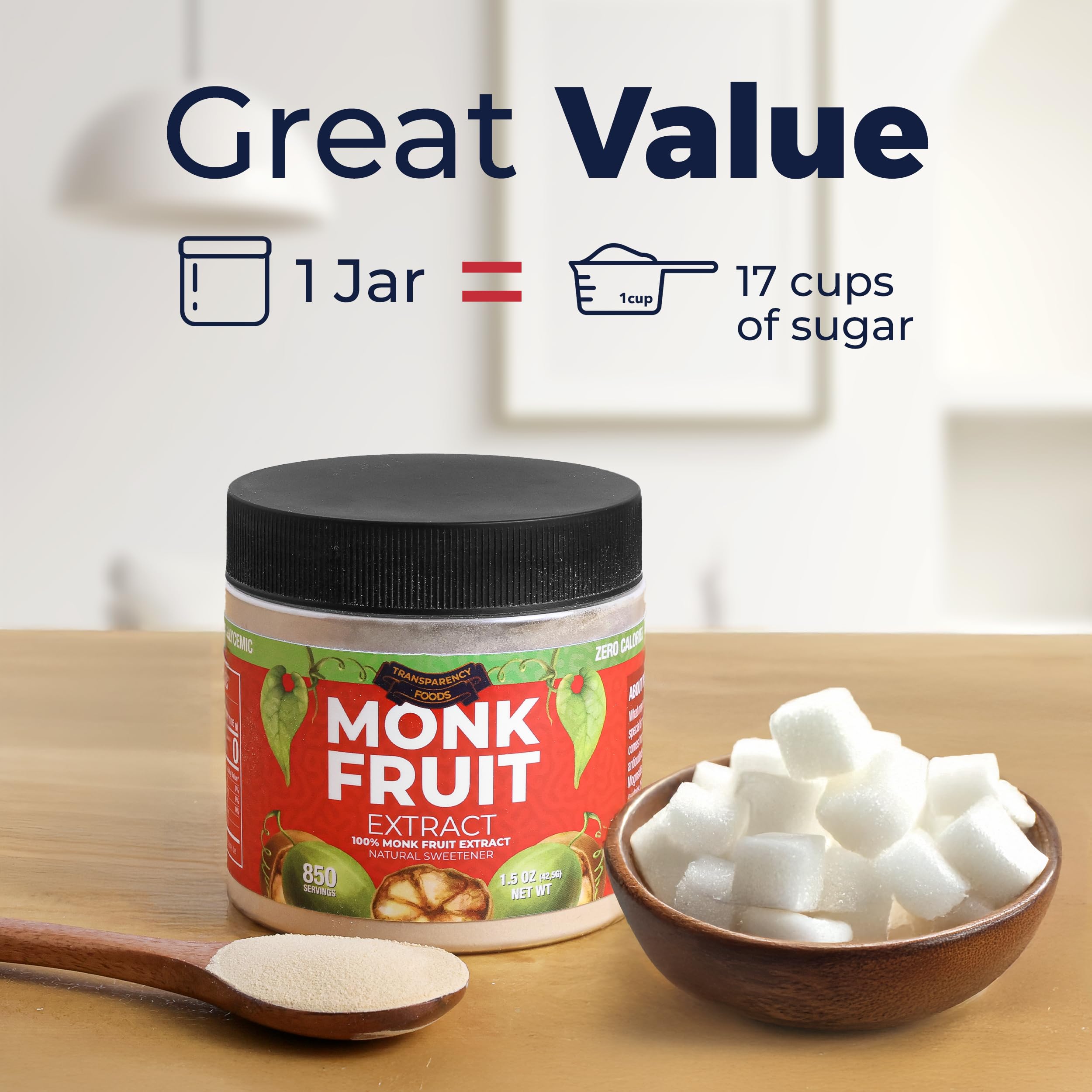 Transparency Foods monk fruit extract pouring action emphasizes quick dissolving sweetness