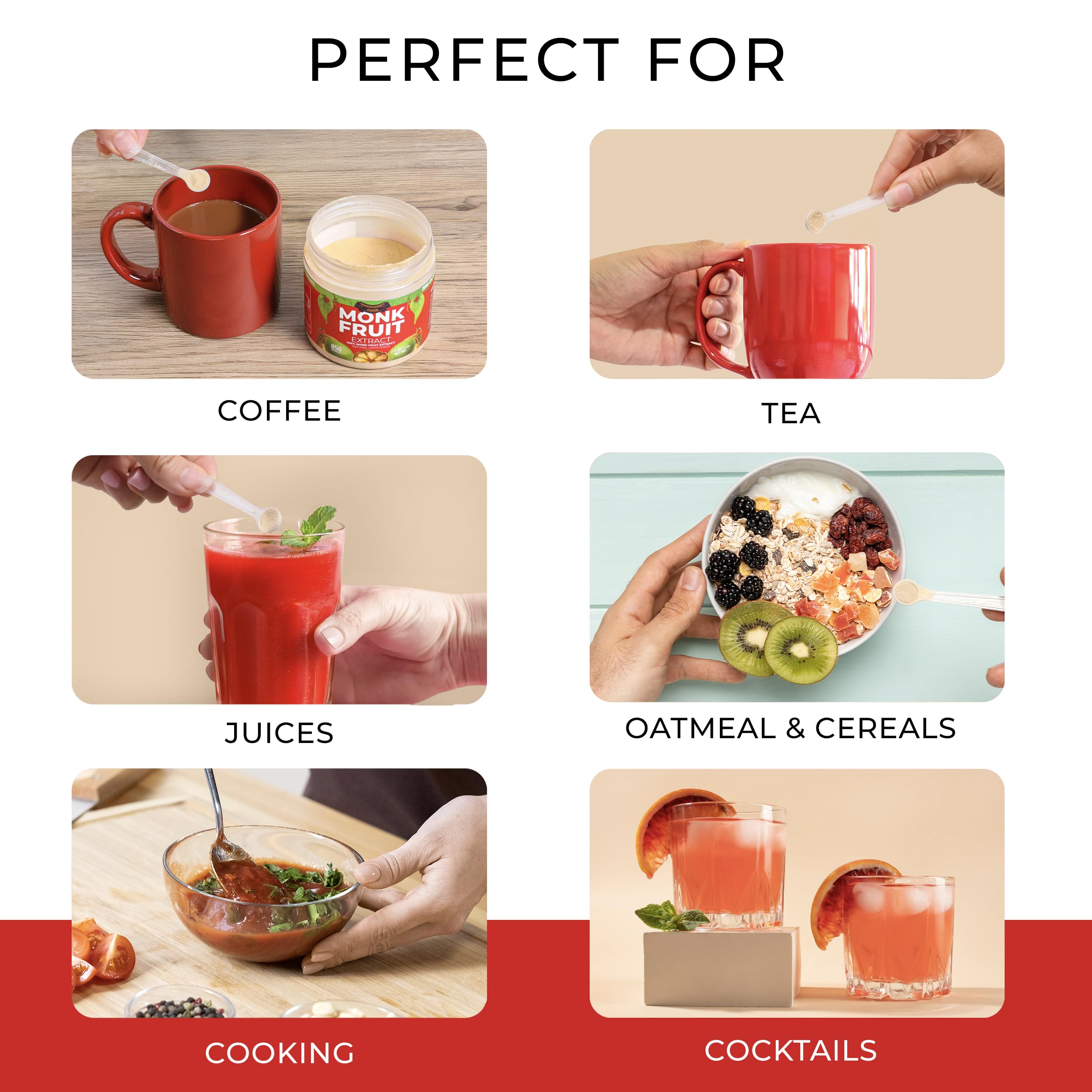 Transparency Foods monk fruit extract in a tea cup suggests versatile beverage sweetening
