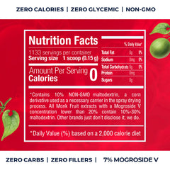 Transparency Foods monk fruit sweetener label close-up with mogroside V info