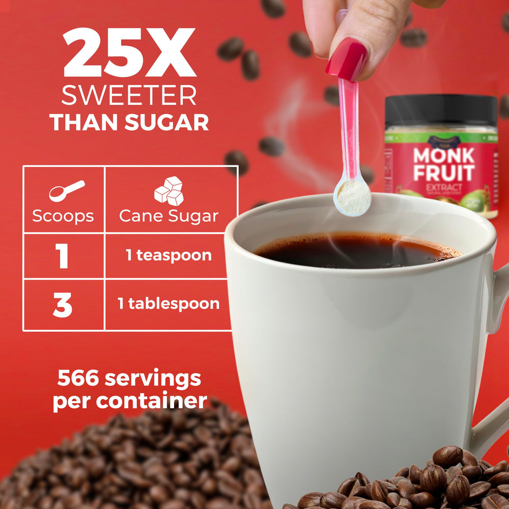 Transparency Foods monk fruit sweetener in tea mug offers zero glycemic impact