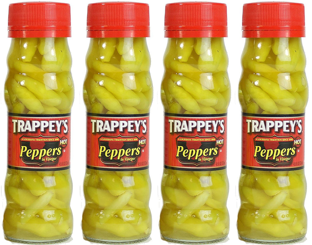 Trappey's Hot Peppers in Vinegar close-up jar, vibrant peppers for quick flavor lift