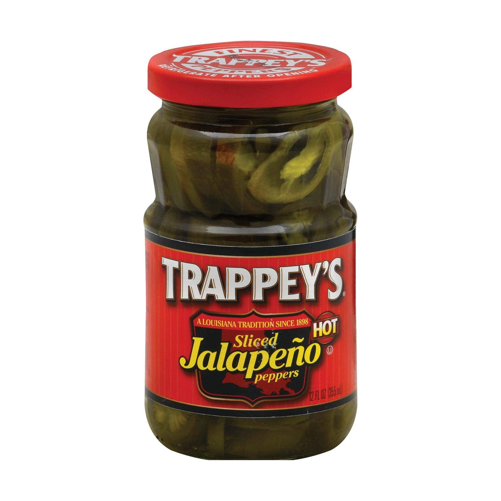 Trappey's sliced jalapenos in a 12oz jar offer crisp flavor for toppings and salsas.