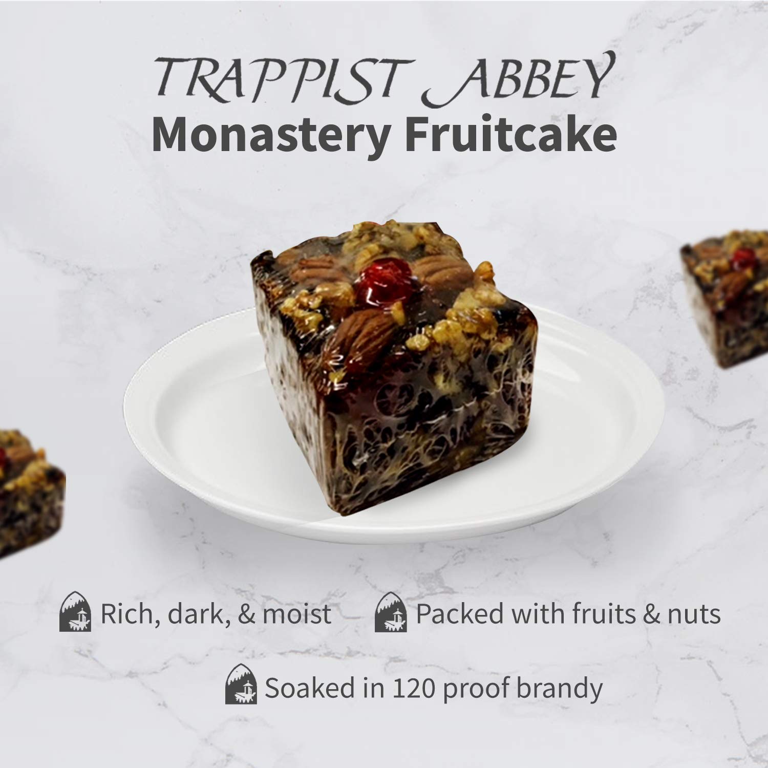 Trappist Abbey Fruitcake 1lb whole cake—classic centerpiece for gatherings.