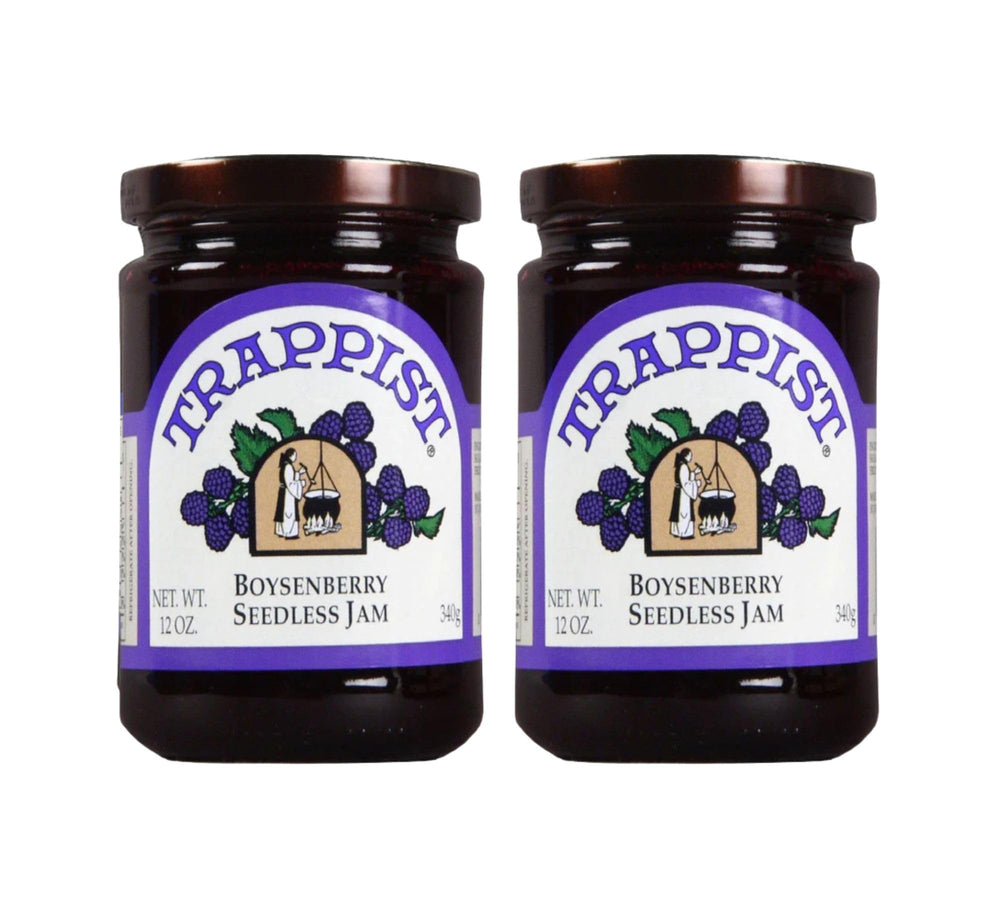 Trappist Boysenberry Jam jar ready for toast, croissants, and brunch spreads with vibrant berry flavor.