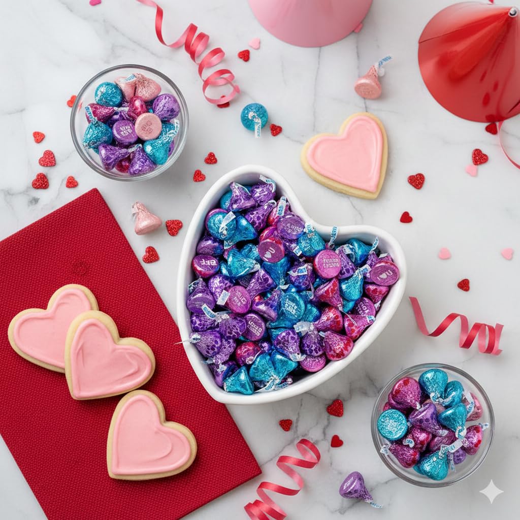 Foil-wrapped heart motif display featuring TREATBASKET treats