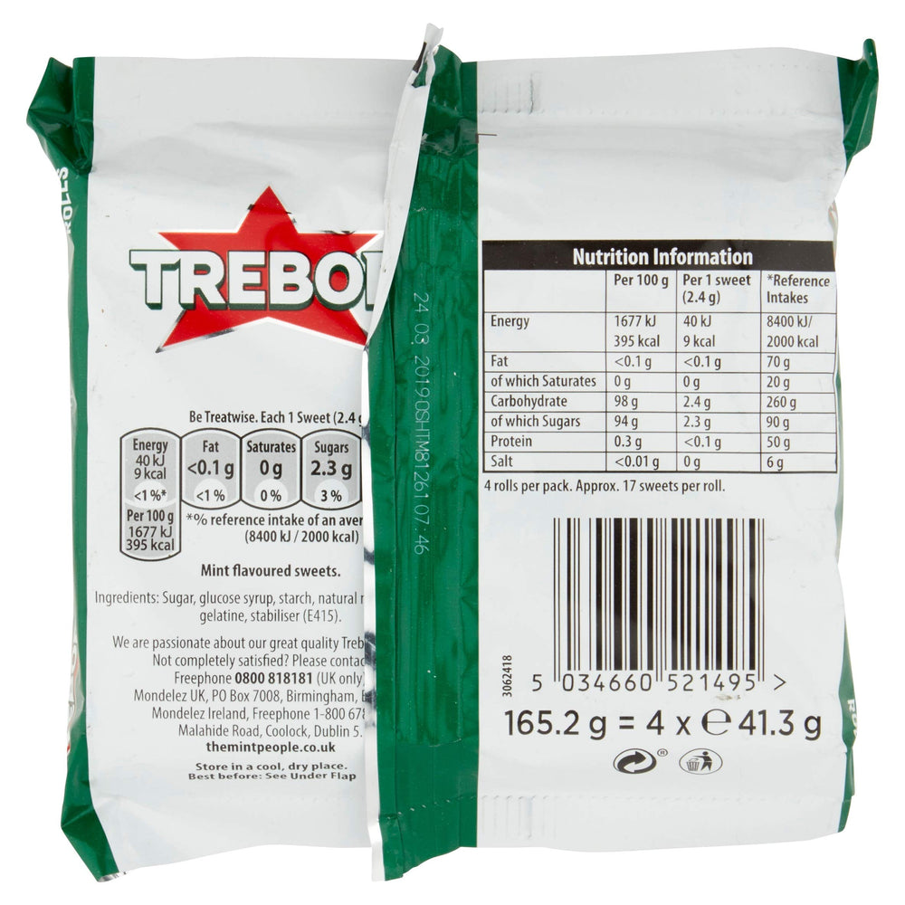 Trebor Extra Strong Peppermint Mints pack back shows branding for easy recognition