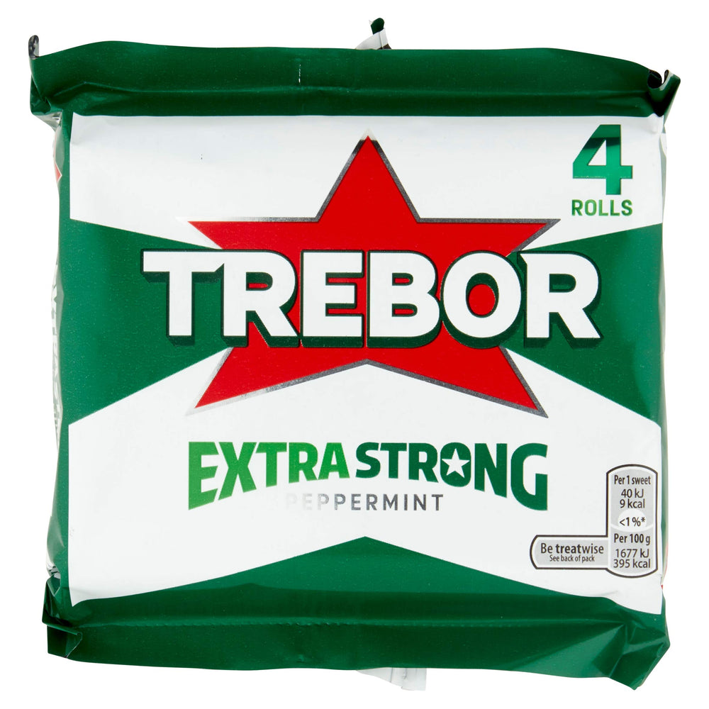 Trebor Extra Strong Peppermint Mints pack with bold branding for easy spotting