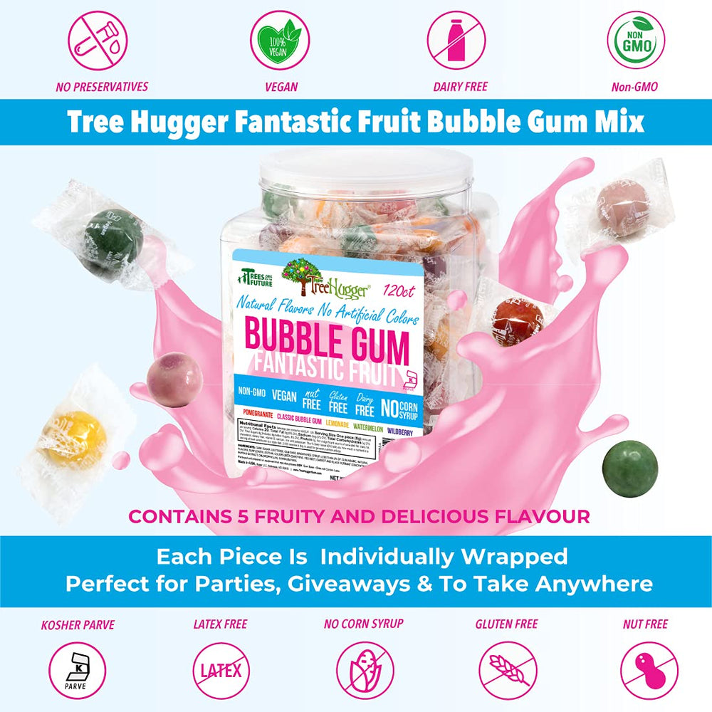 Tree Hugger Bubble Gum classic bubblegum flavor ideal for kids' on-the-go treats.