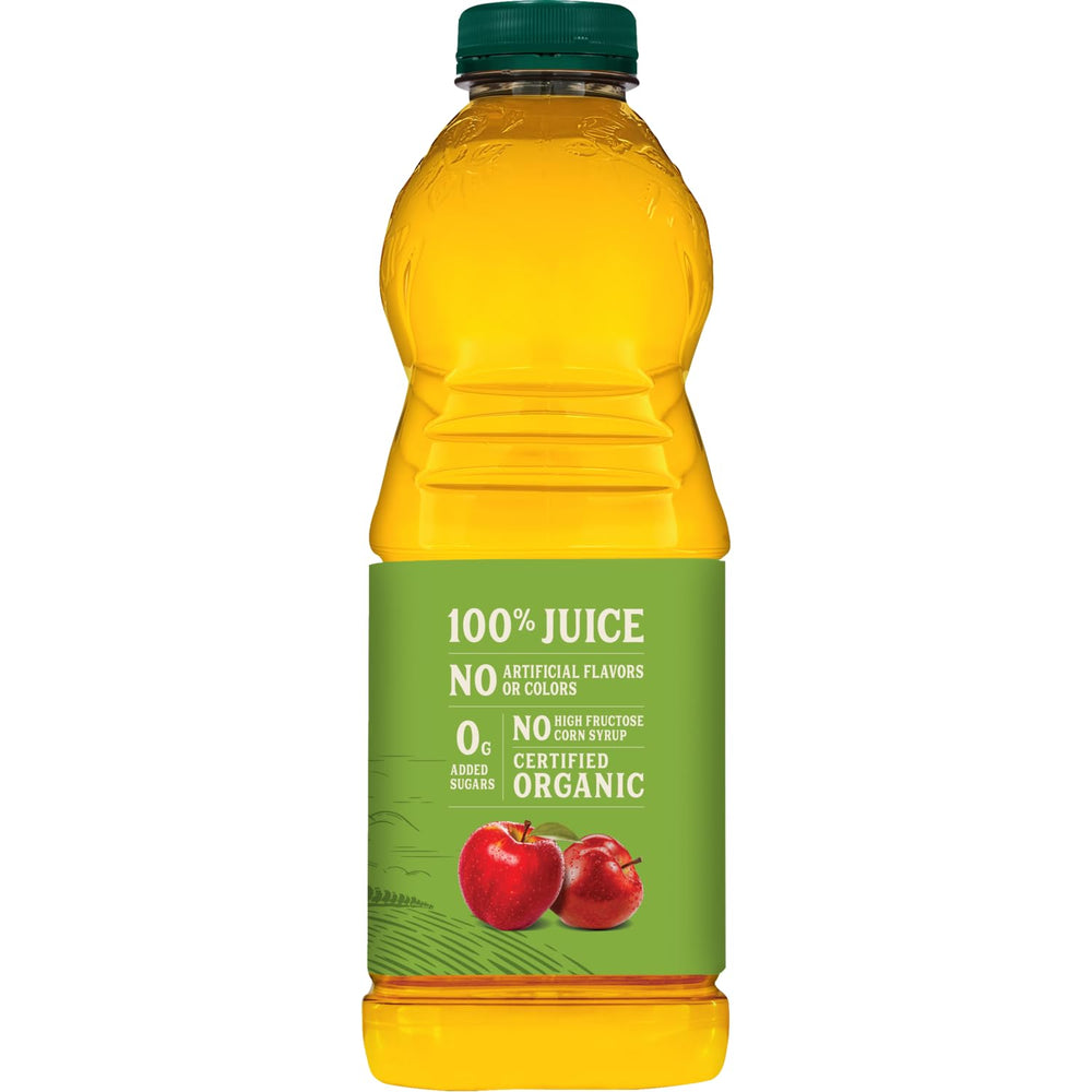 Tree Top Organic Apple Juice 64oz packaging on kitchen shelf