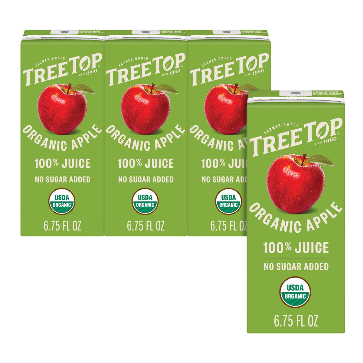 Tree Top Organic Apple Juice bottle pour shows crisp, natural flavor.