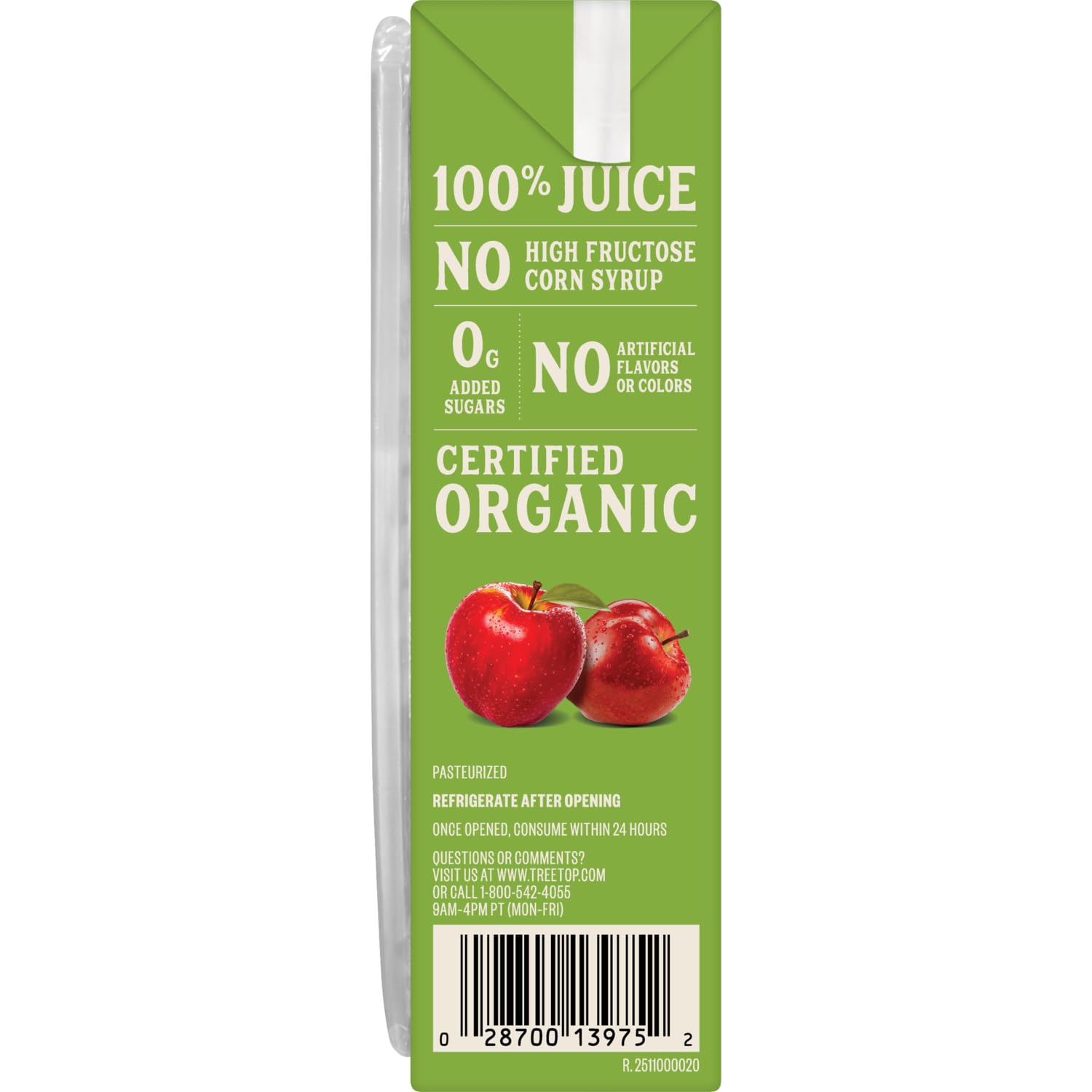 Tree Top Organic Apple Juice ingredients feature ripe organic apples.