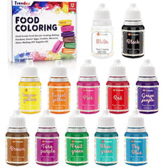 Treedoa 12-color bottle set showing bright, food-grade color options for baking and decorating.