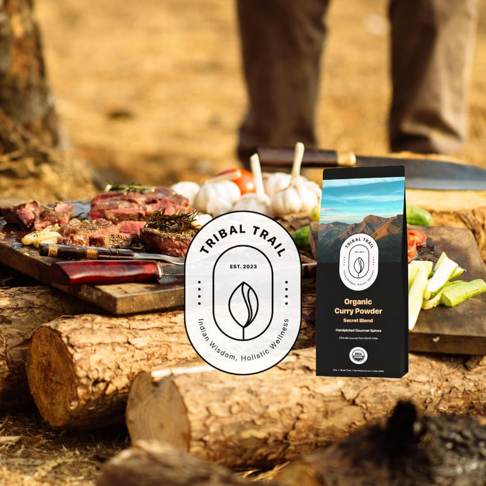 Tribal Trail Spice blend rustic kitchen scene showcases versatile use in stews and rice.