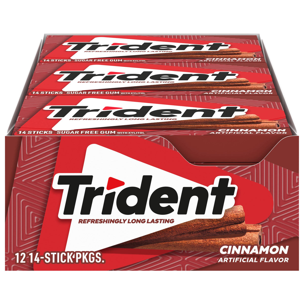 Trident Cinnamon Sugar Free Gum 12-pack box for on-the-go freshness.