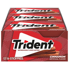 Trident Cinnamon Sugar Free Gum 12-pack box for on-the-go freshness.