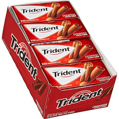 Trident Cinnamon Sugar-Free Gum 15-count pack shown for fresh breath and dental protection.
