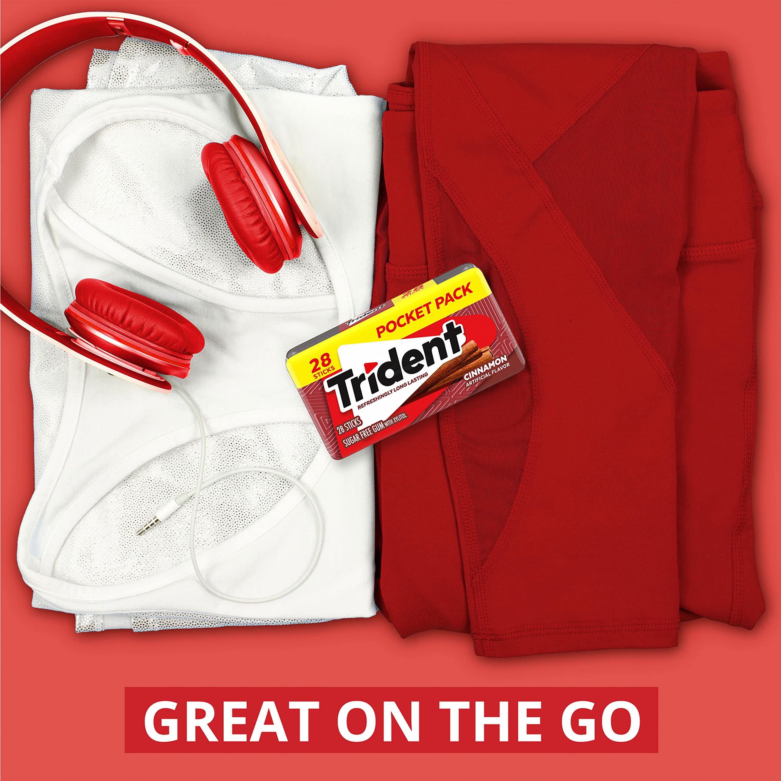 Trident Cinnamon Sugar Free Gum cinnamon flavor close-up suggests bold aroma for breath refresh