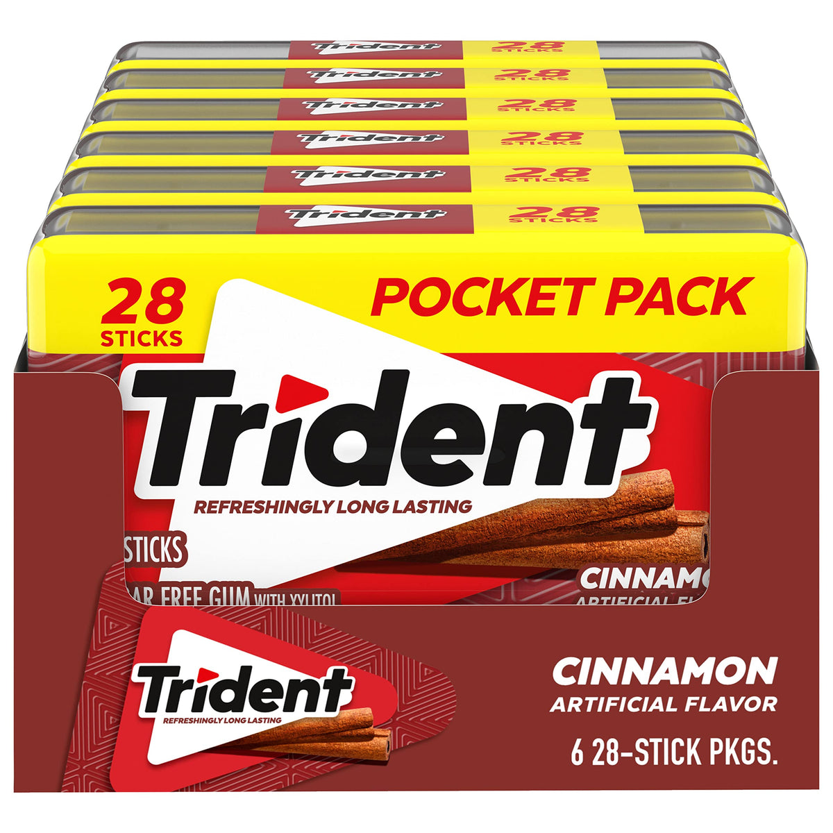 Trident Cinnamon Sugar Free Gum six-pack display for bulk office use, keeps breath fresh