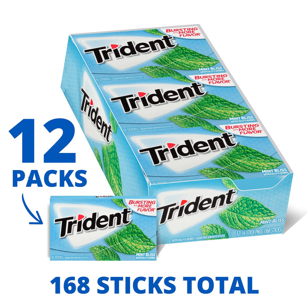 Sugar-free label on Trident Mint Bliss gum indicating a lighter option