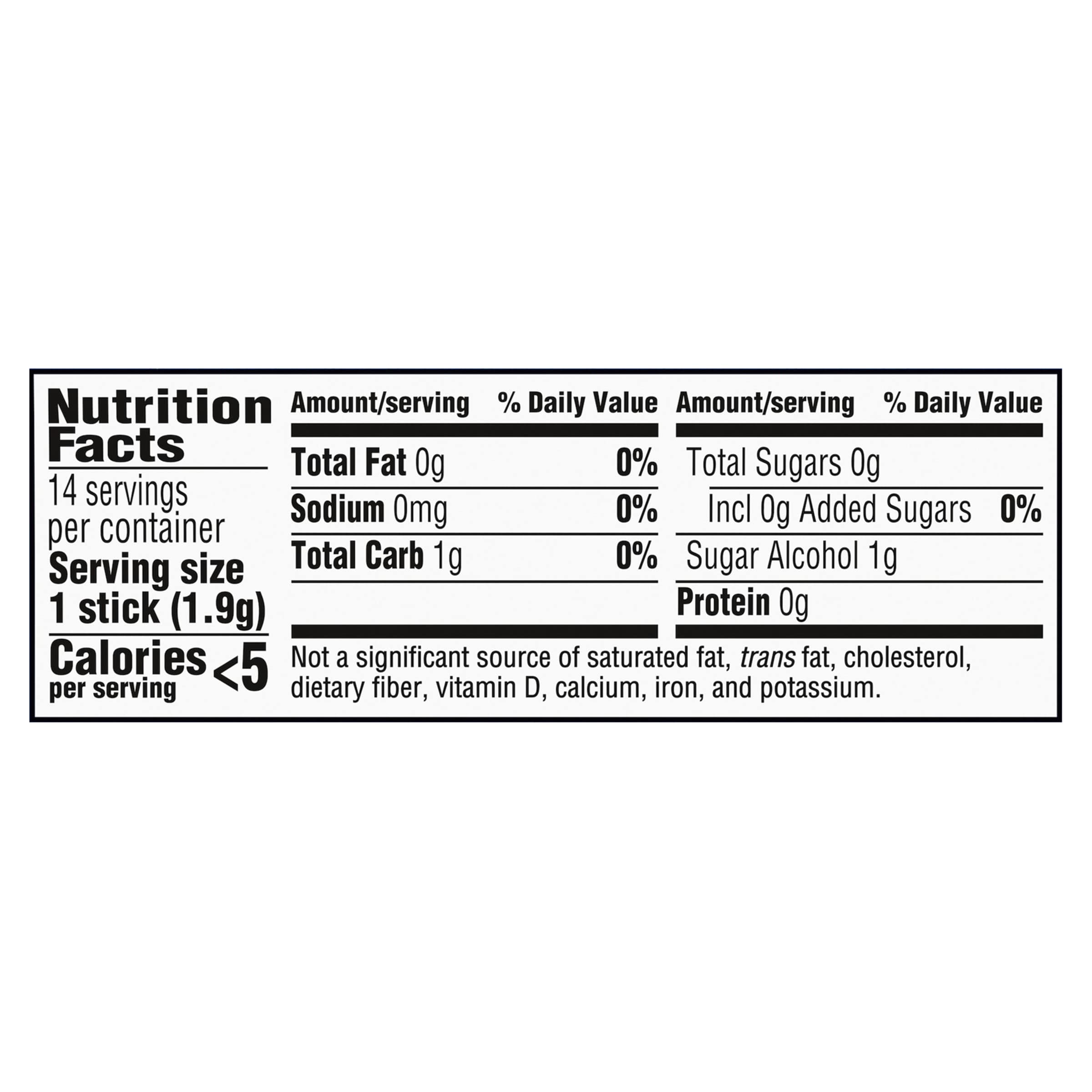 Trident Original Sugar Free Gum back panel with nutrition and xylitol notes.