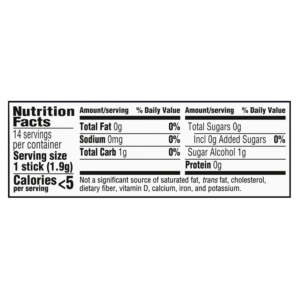 Trident Original Sugar Free Gum back panel with nutrition and xylitol notes.