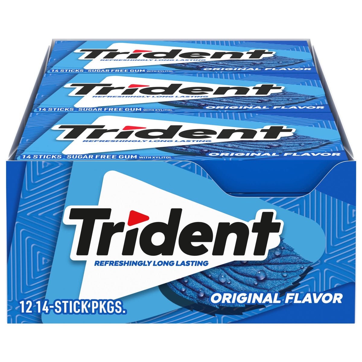 Trident Original Sugar Free Gum front pack for fresh breath on the go.