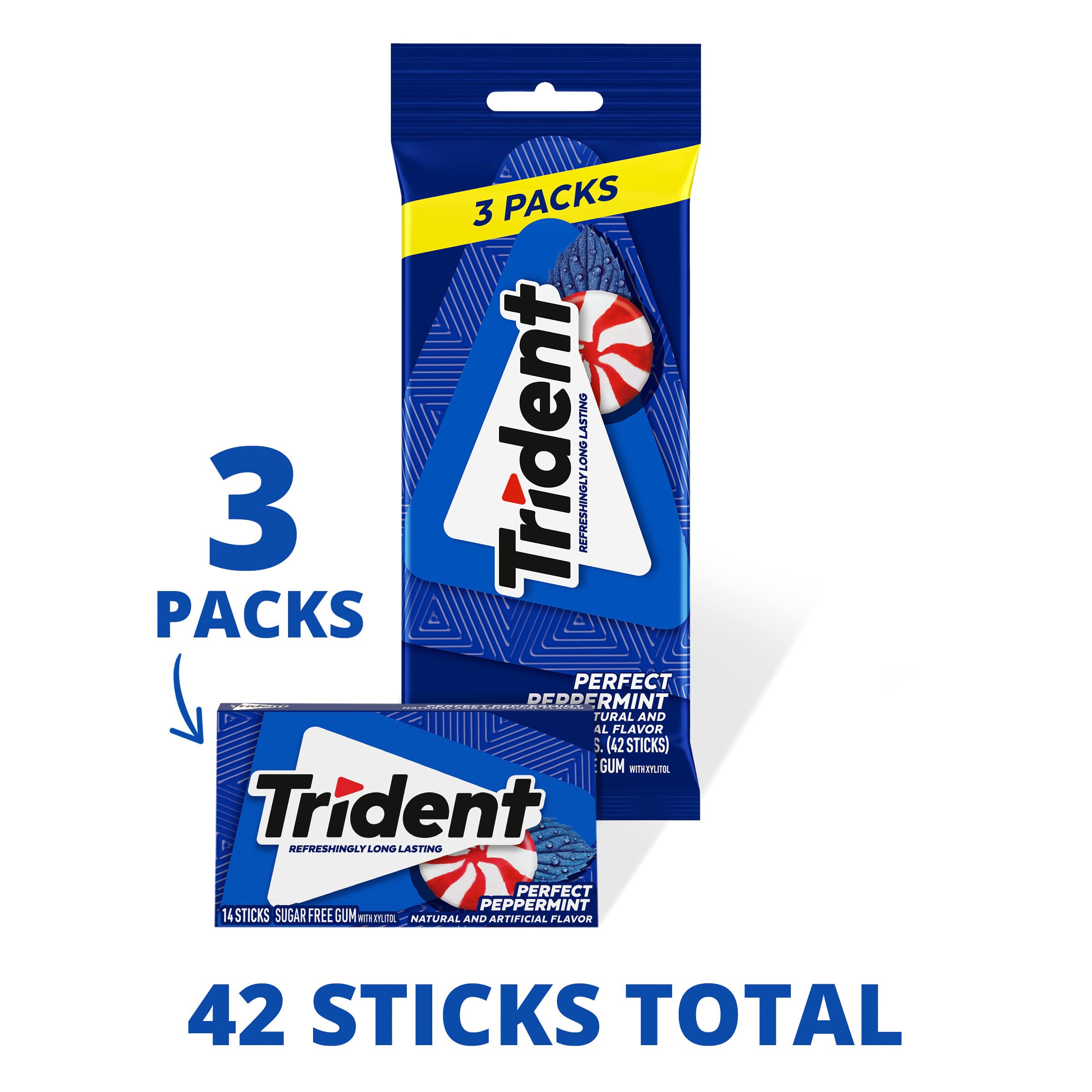 Trident Perfect Peppermint gum individually wrapped pieces for on-the-go use.