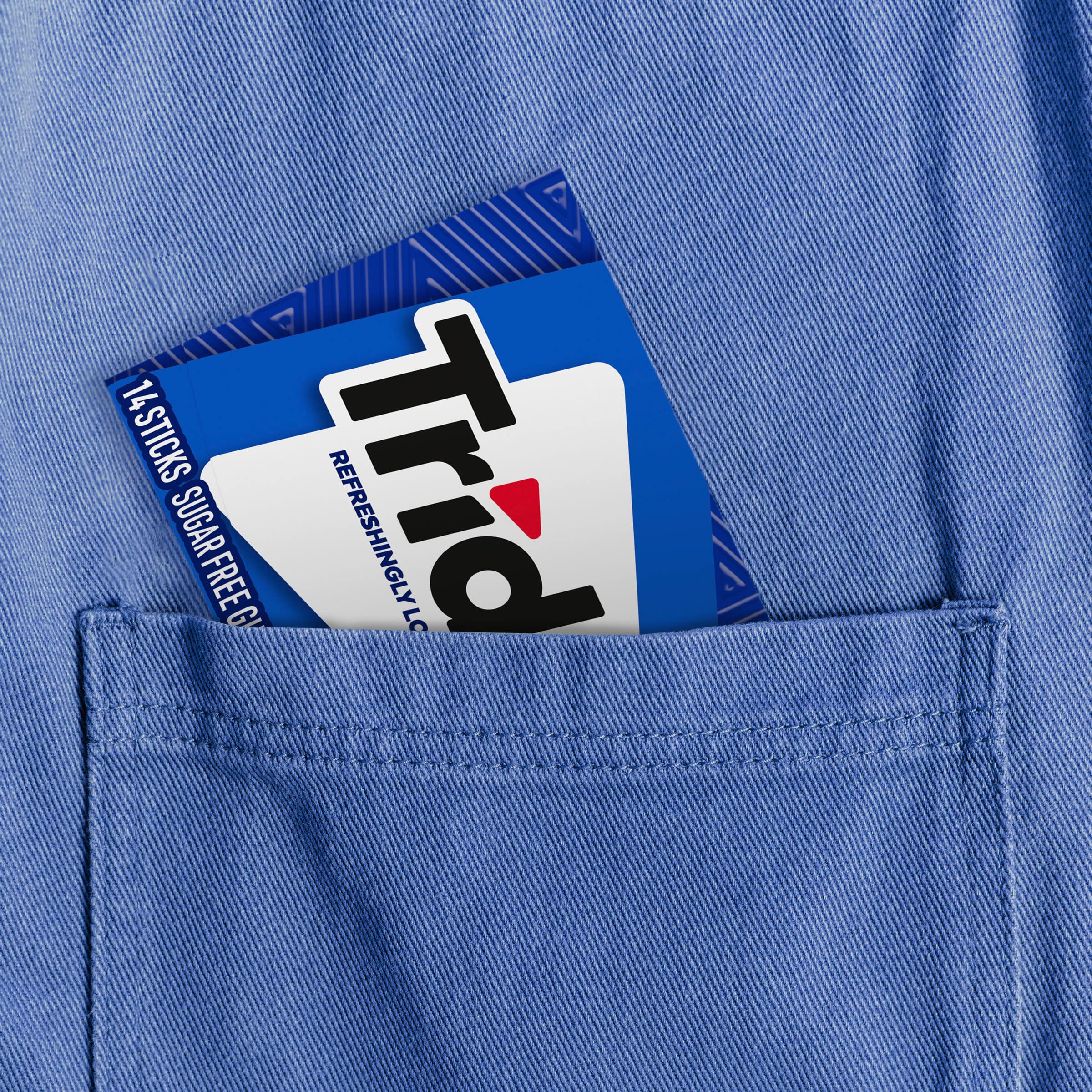 Trident Perfect Peppermint gum package in hand for quick breath.