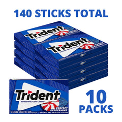 Trident Perfect Peppermint sugar-free gum foil wrap closeup highlights minty flavor.