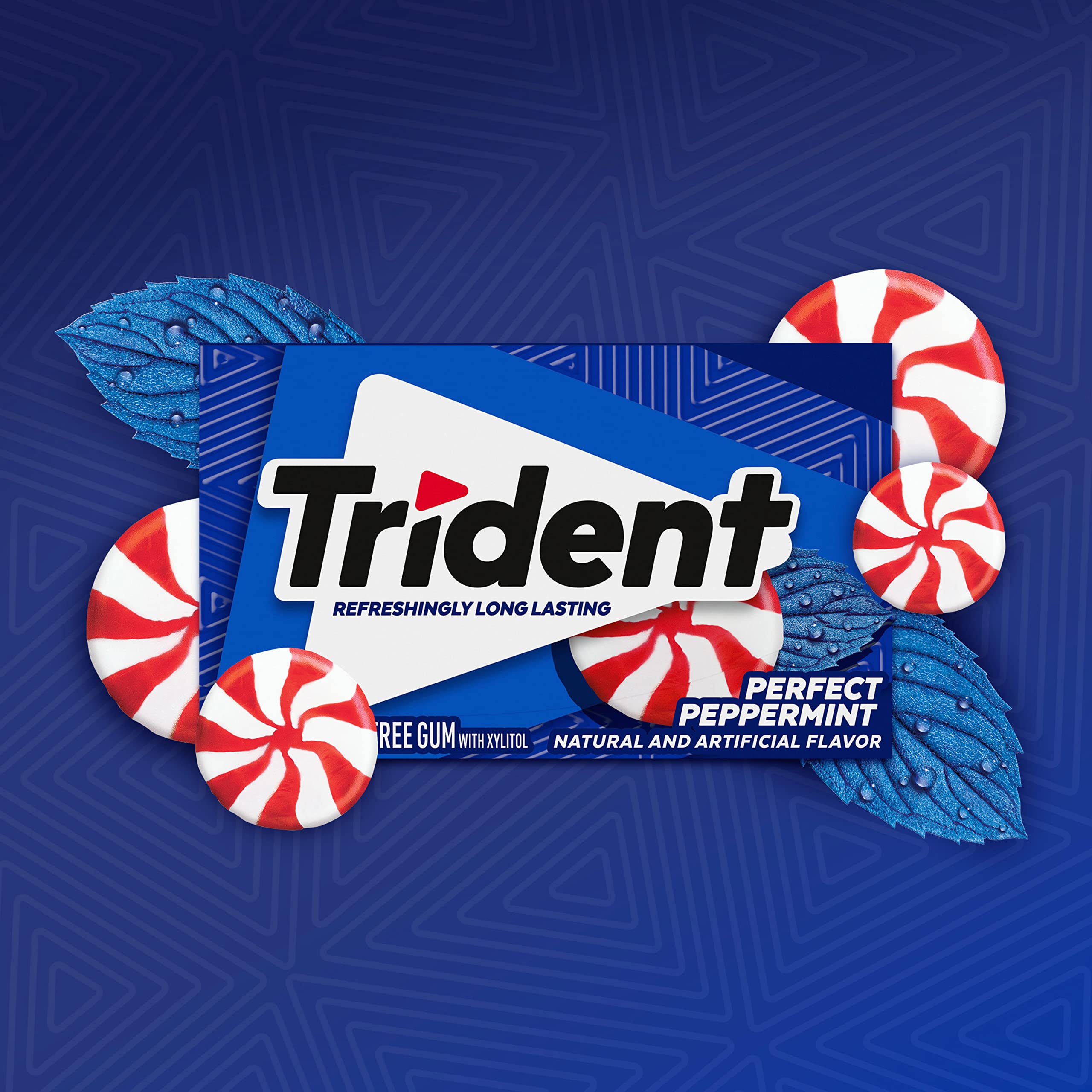 Trident Perfect Peppermint gum with minty aroma for lasting freshness.