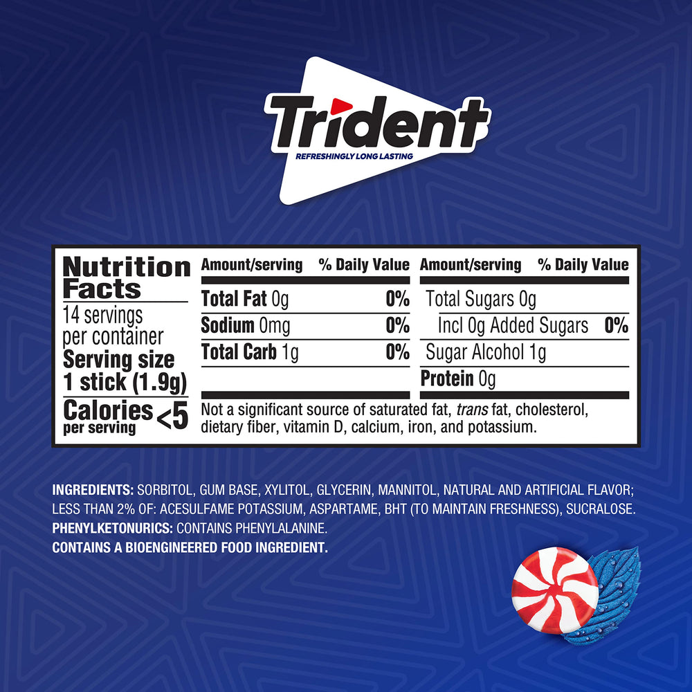 Trident Perfect Peppermint gum sticks packaging showing individually wrapped freshness.