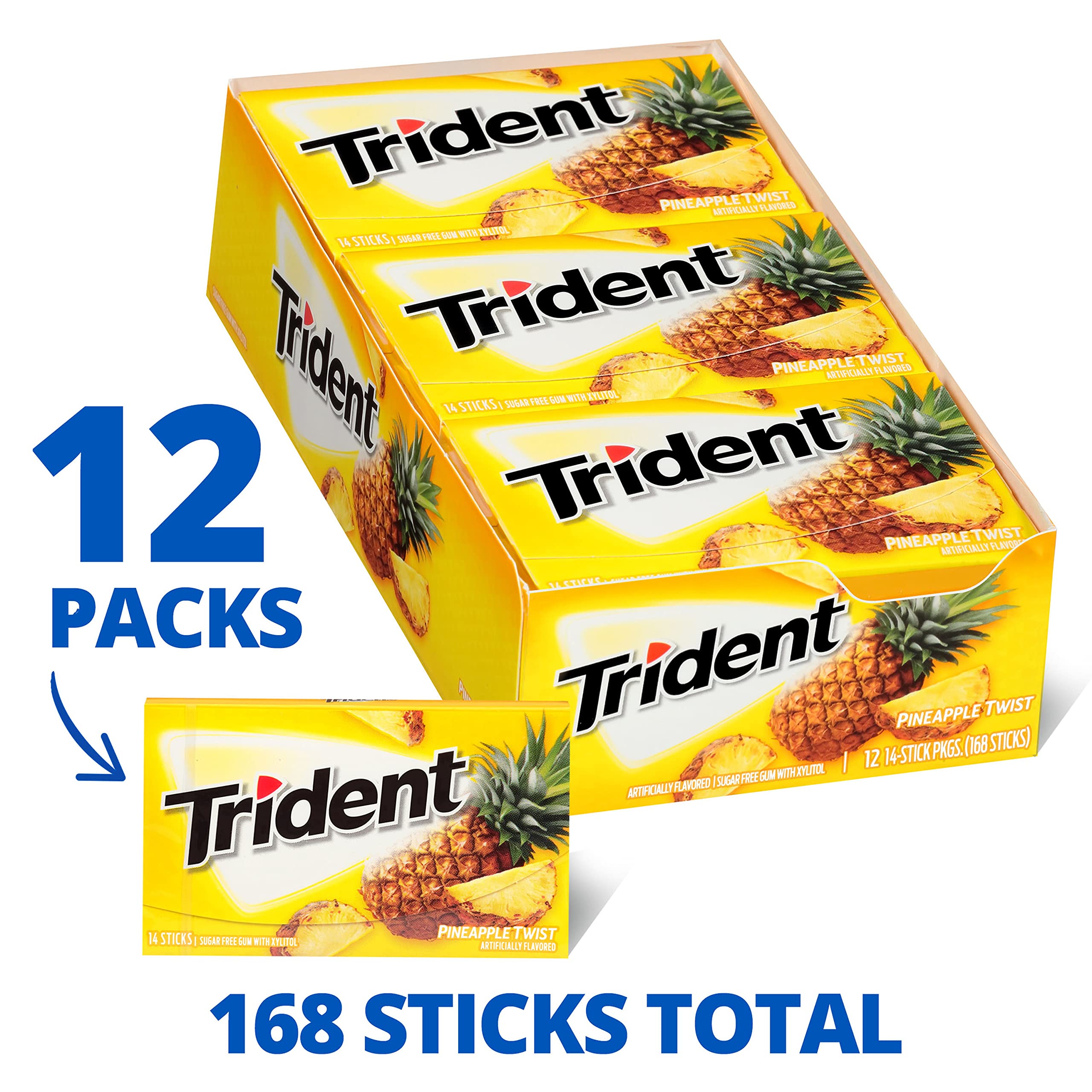 Trident Pineapple Twist bulk pack on display for convenient office or events.