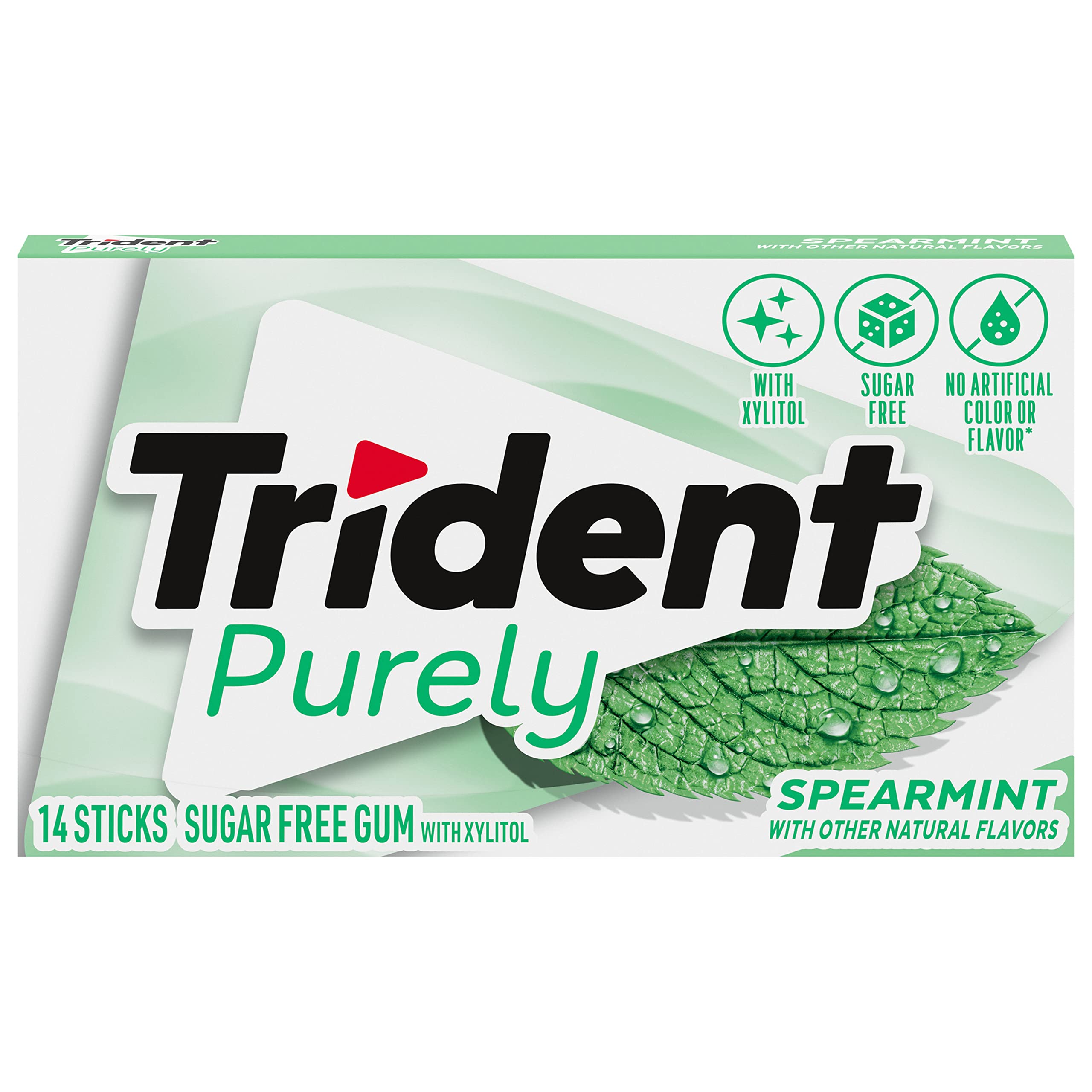 Trident Purely Spearmint flavor close-up with mint and menthol notes.