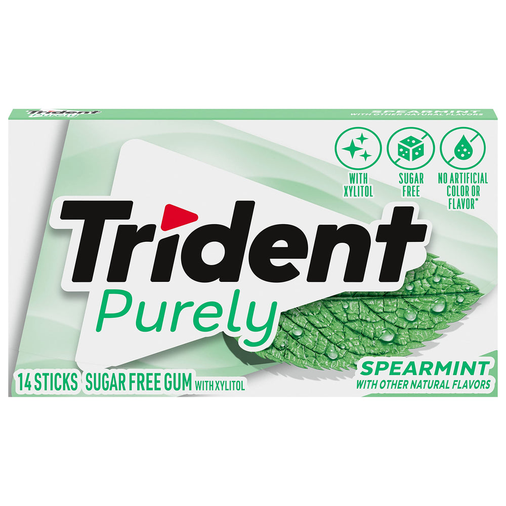 Trident Purely Spearmint flavor close-up with mint and menthol notes.