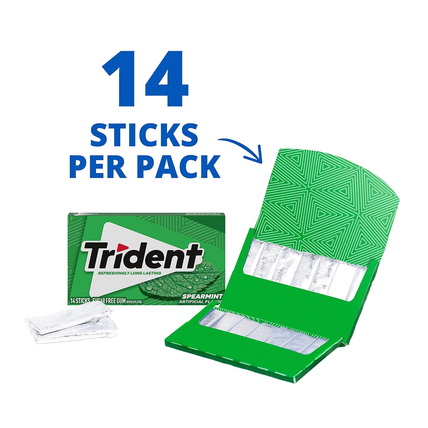 Trident Spearmint gum foil-pack detail highlights convenient reseal