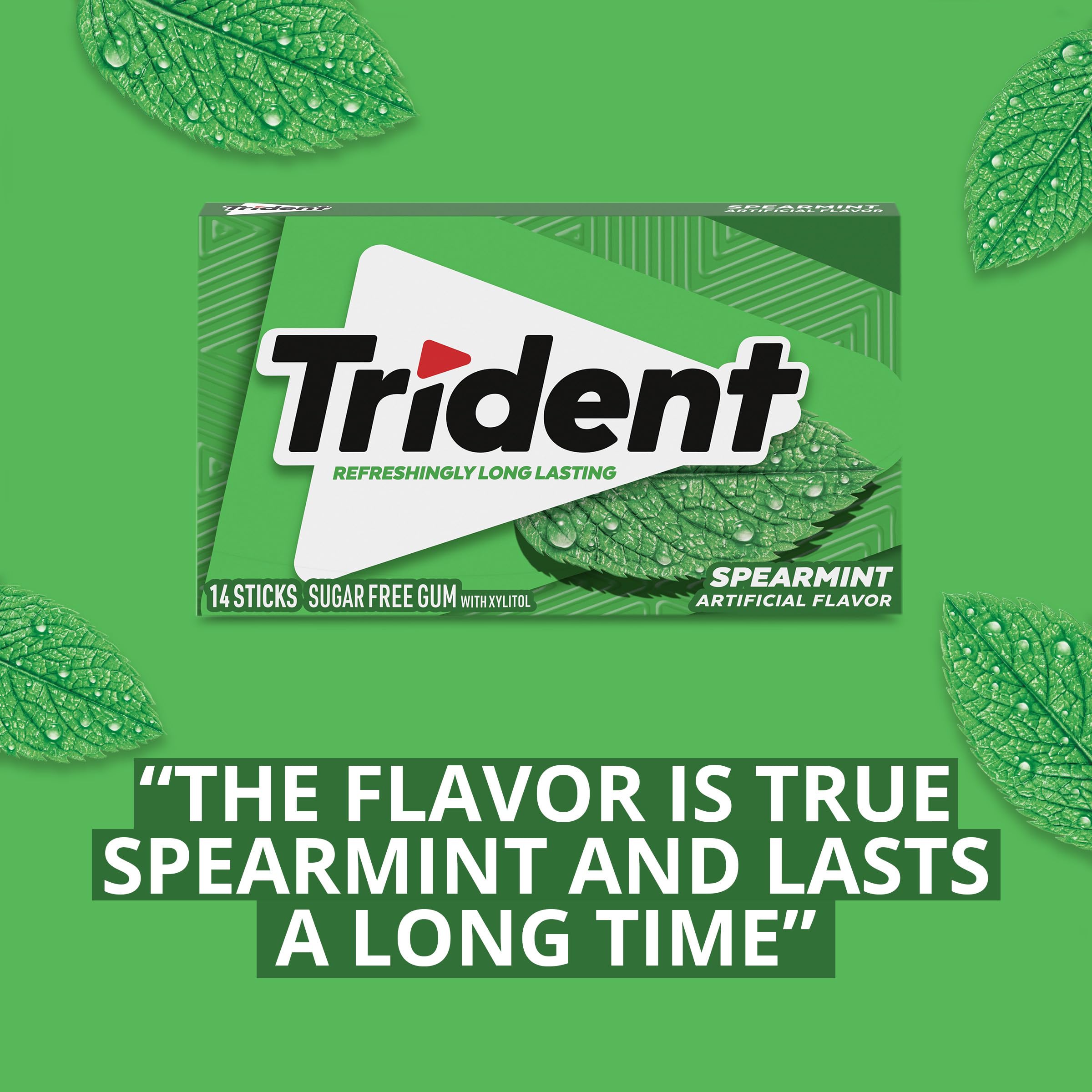Trident Spearmint gum packaging variant showcases bold mint branding