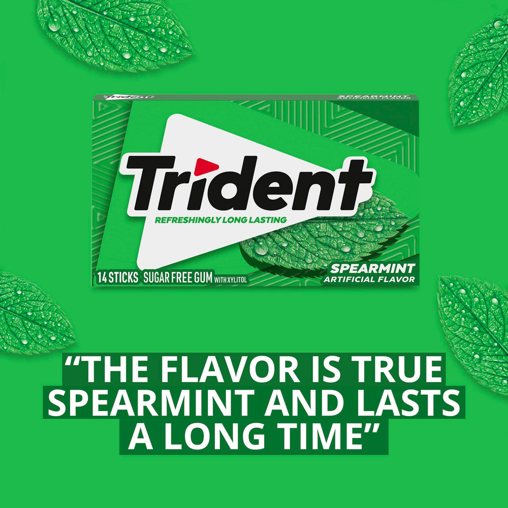 Trident Spearmint gum packaging variant showcases bold mint branding