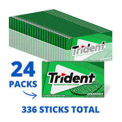 Close-up of Trident Spearmint gum sticks in individual wrappers for lasting freshness.