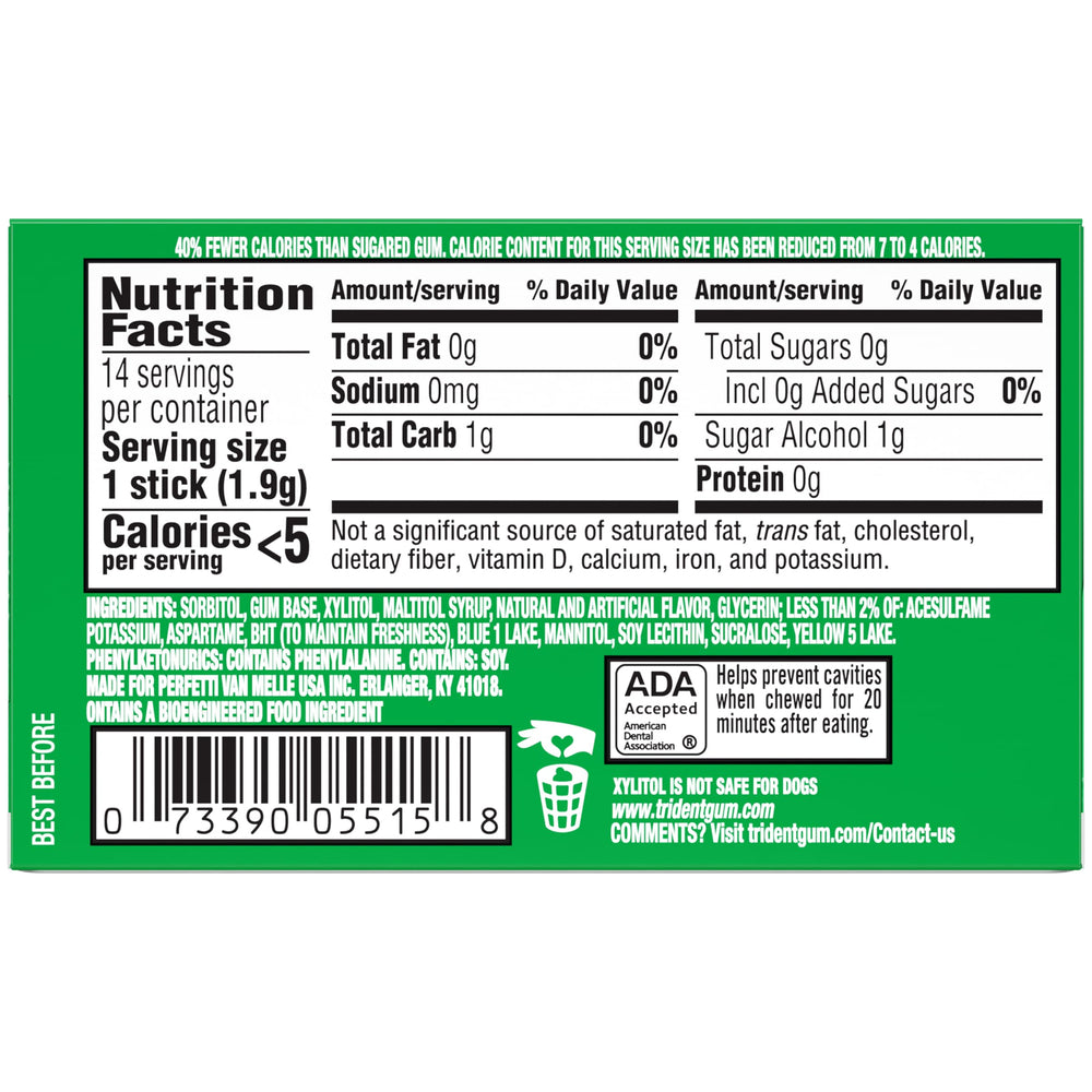 Trident Spearmint sugar-free gum 14 pieces per pack keeps breath fresh